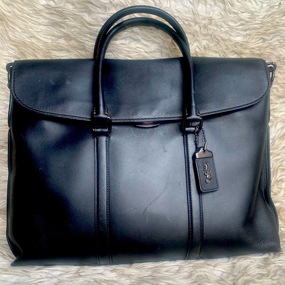COACH - Metropolitan Lock Portfolio Briefcase in Black w/ Gunmetal Hardware